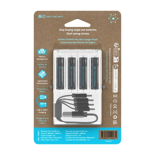 Pack 4 Piles Rechargeables Lio-ion 1.5v USB-C PALE BLUE (LR03) AAA