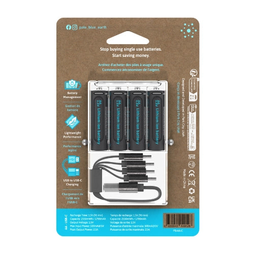 Pack 4 Piles Rechargeables Lio-ion 1.5v USB-C PALE BLUE (LR06) AA